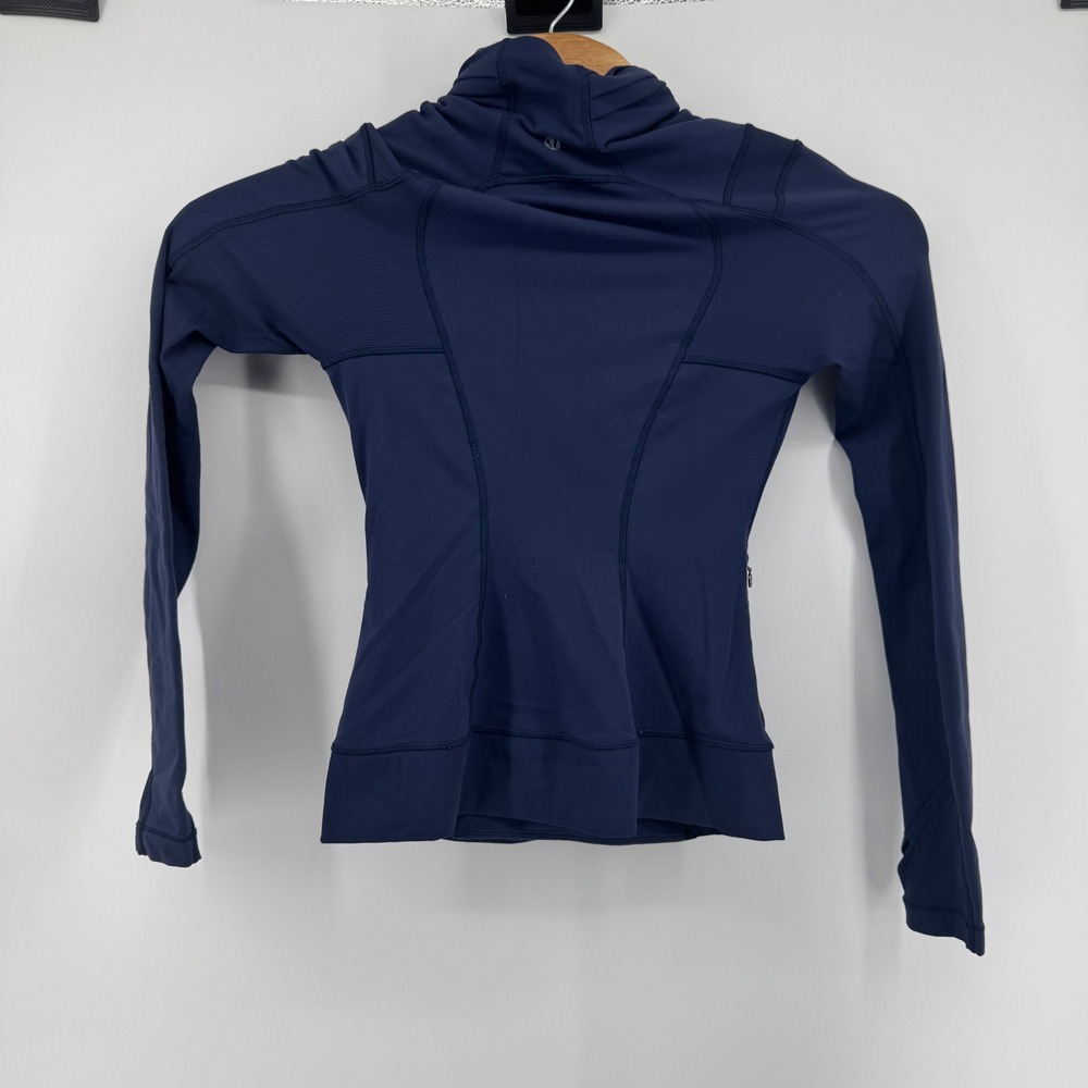 Lululemon Women 4 Bhakti Yoga Wrap Jacket Navy Zip Shawl Collar Thumbholes - Picture 3 of 8